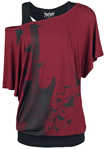 Black Premium by EMP Damen schwarz-rotes T-Shirt im Double-Layer-Look mit Gitarren-Print 3XL von Black Premium by EMP