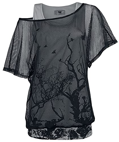 Black Premium by EMP Damen schwarz-weißes T-Shirt im Double-Layer-Look mit transparentem Oberteil XXL von Black Premium by EMP