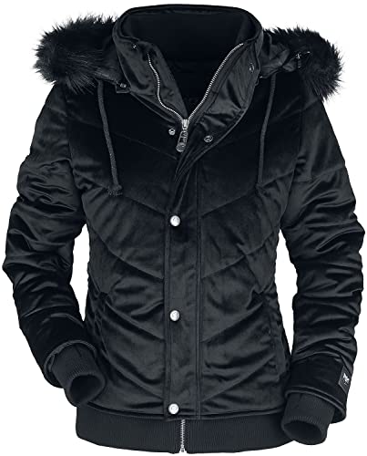 Black Premium by EMP Damen schwarze Samt Winterjacke mit Kunstfellkapuze L von Black Premium by EMP