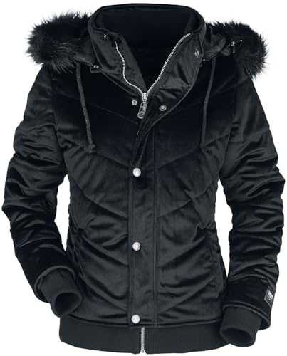 Black Premium by EMP Damen schwarze Samt Winterjacke mit Kunstfellkapuze M von Black Premium by EMP