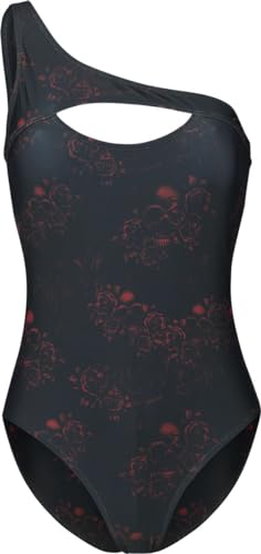 Black Premium by EMP Damen schwarzer Badeanzug mit Print und asymmetrischer Schulter S von Black Premium by EMP