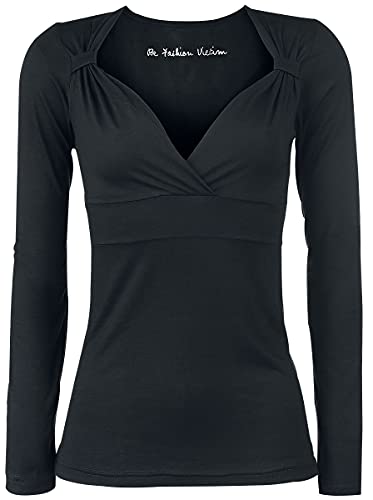 Black Premium by EMP Damen schwarzes Langarmshirt mit V-Ausschnitt und Raffungen M von Black Premium by EMP