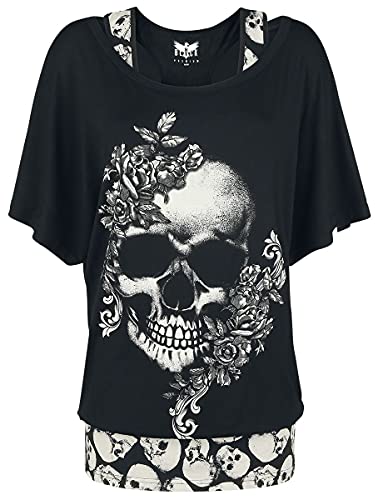 Black Premium by EMP Damen schwarzes T-Shirt mit Totenkopf-Print - inklusive Top mit Alloverprint 4XL von Black Premium by EMP