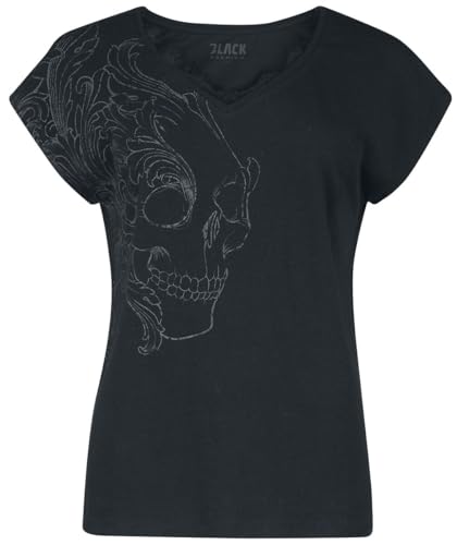 Black Premium by EMP Damen schwarzes T-Shirt mit Totenkopf Print und Spitze L von Black Premium by EMP