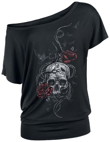 Black Premium by EMP Damen schwarzes T-Shirt mit großem Totenkopf Rosen Frontprint XL von Black Premium by EMP