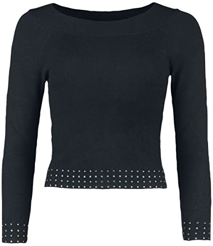 Black Premium by EMP Damen schwarzes kurzes Langarmshirt mit Nieten M von Black Premium by EMP