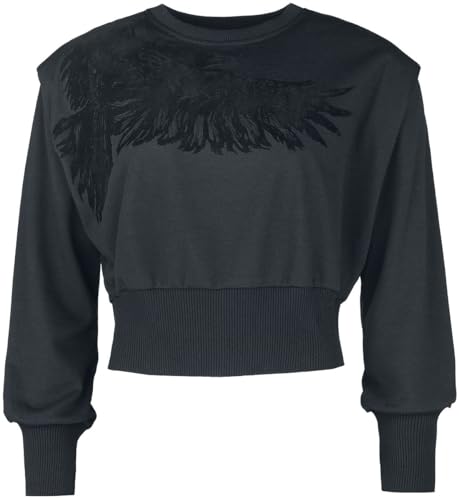 Black Premium by EMP Damen schwarzes kurzes Sweatshirt mit Raben-Print M von Black Premium by EMP