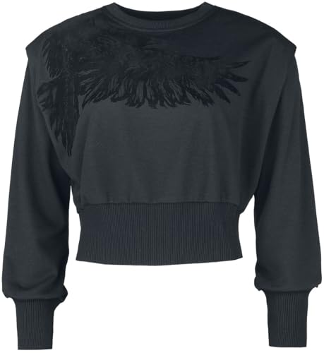 Black Premium by EMP Damen schwarzes kurzes Sweatshirt mit Raben-Print XL von Black Premium by EMP