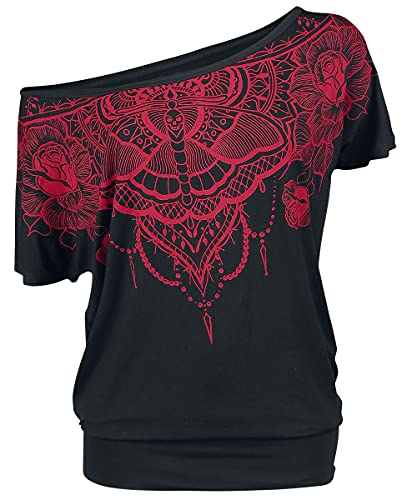 Black Premium by EMP Damen schwarzes lockeres T-Shirt mit rotem Schmetterling-Print XXL von Black Premium by EMP