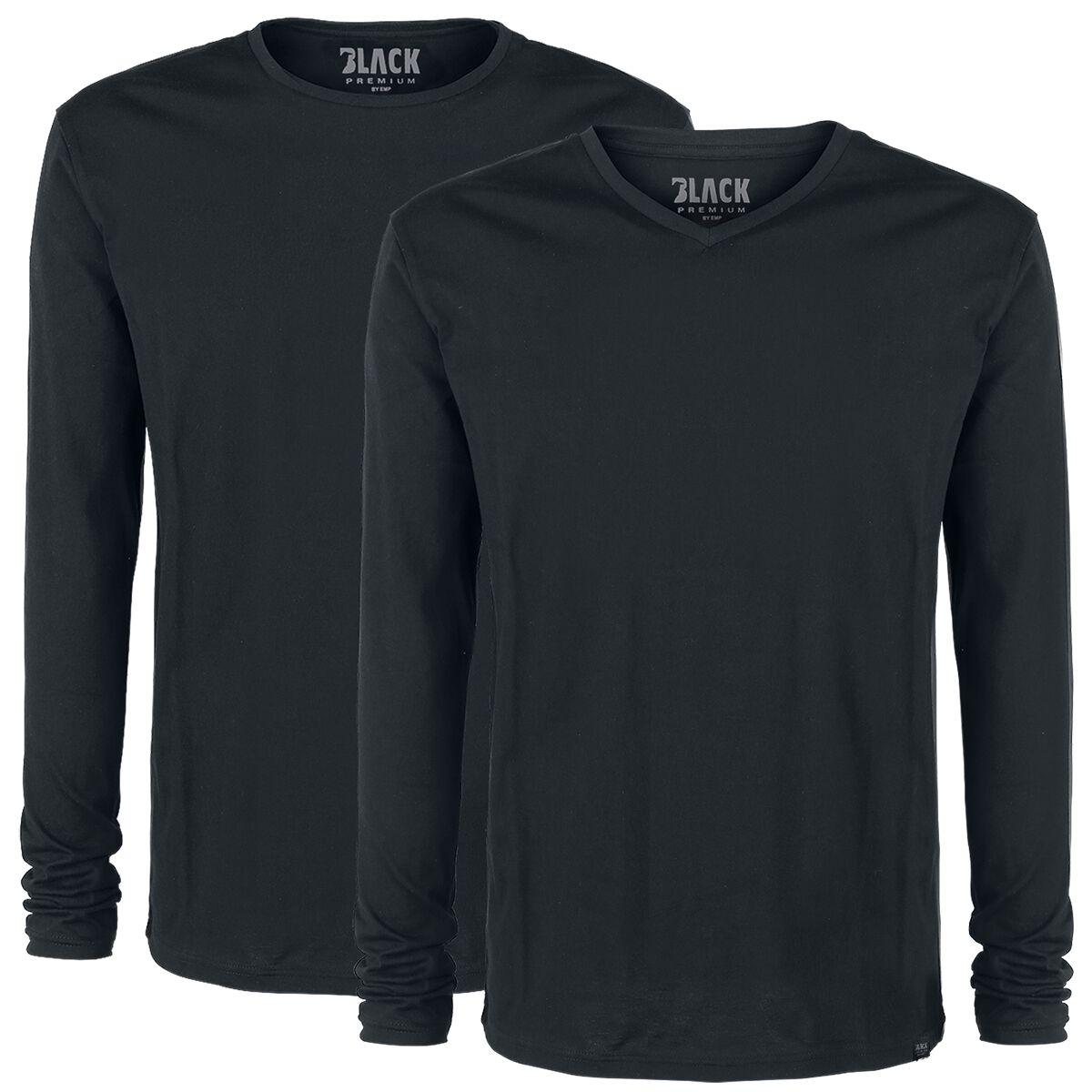 Black Premium by EMP Doppelpack schwarze Longsleeves mit Rundhals und mit V-Ausschnitt Langarmshirt schwarz in 5XL von Black Premium by EMP