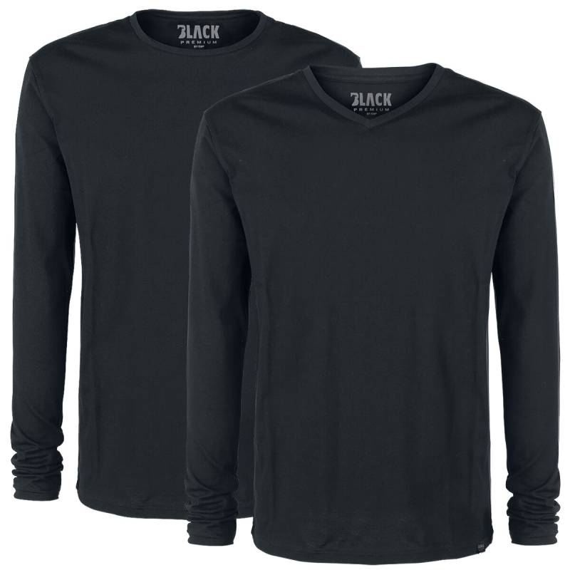 Black Premium by EMP Doppelpack schwarze Longsleeves mit Rundhals und mit V-Ausschnitt Langarmshirt schwarz in M von Black Premium by EMP