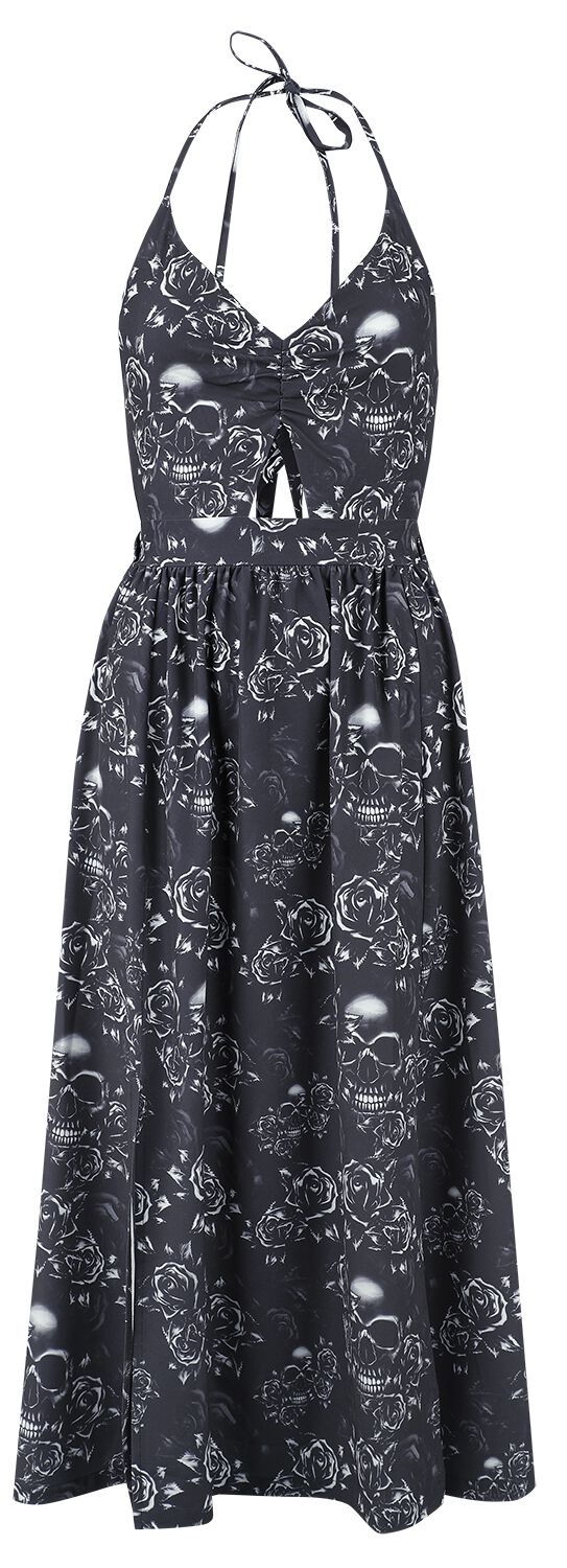 Black Premium by EMP Double Slit Dress with Roses and Skulls Langes Kleid schwarz in XL von Black Premium by EMP