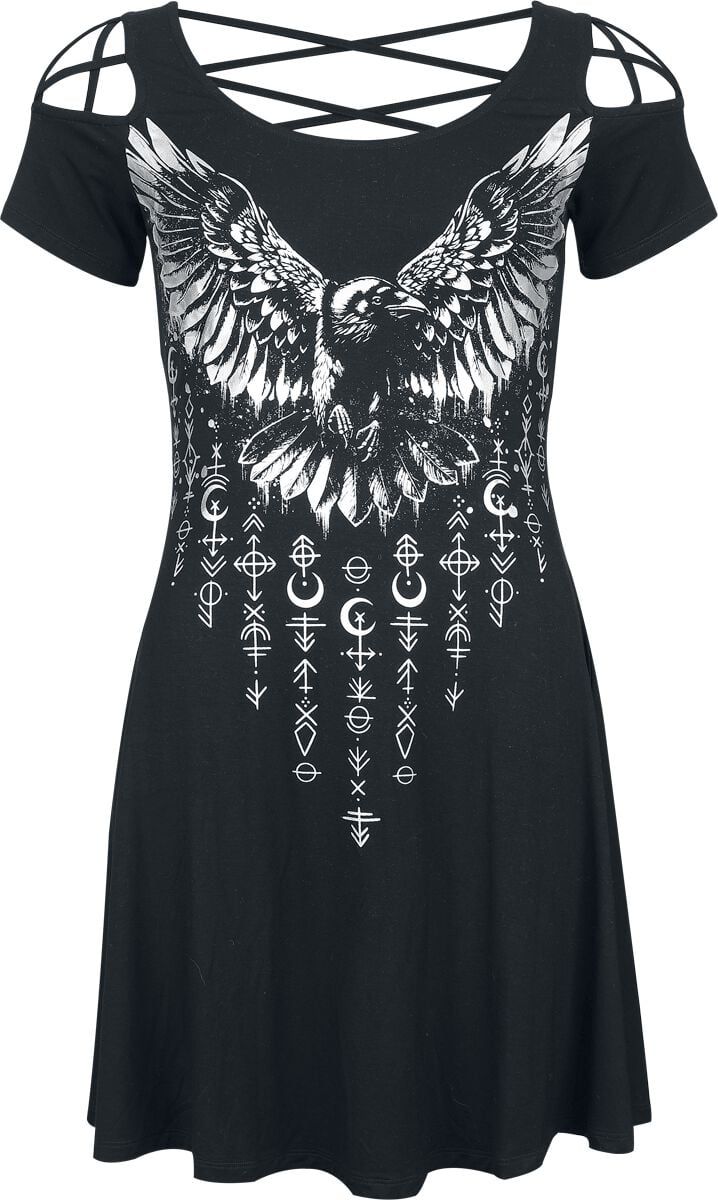 Black Premium by EMP Dress With Raven Frontprint Kurzes Kleid schwarz in S von Black Premium by EMP