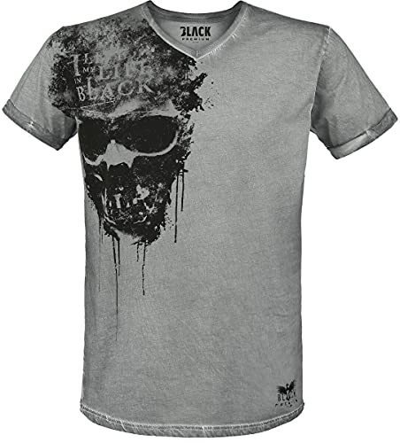 Black Premium by EMP Herren graues Basic Shirt mit Totenkopf-Print 4XL von Black Premium by EMP