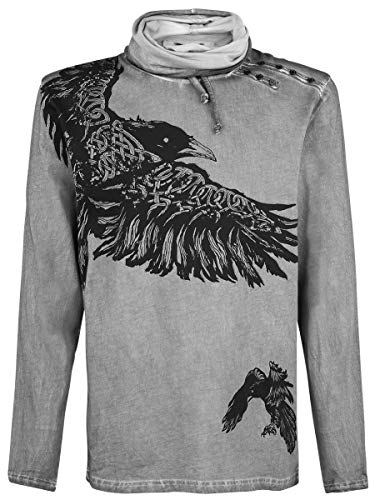 Black Premium by EMP Herren graues Langarmshirt mit Raben-Print XXL von Black Premium by EMP