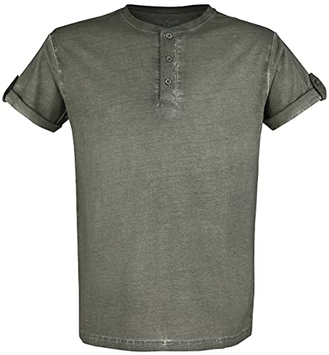 Black Premium by EMP Herren grünes T-Shirt mit Knopfleiste und umgeschlagenen Ärmeln 3XL von Black Premium by EMP