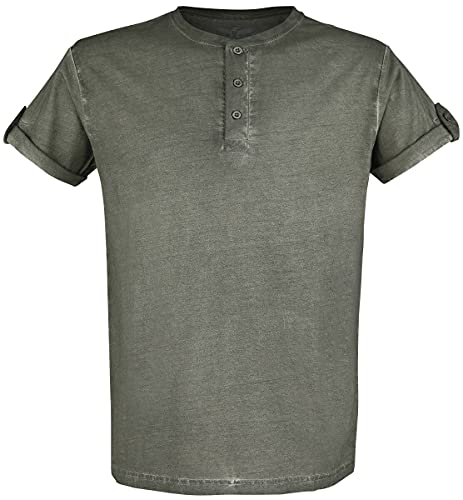 Black Premium by EMP Herren grünes T-Shirt mit Knopfleiste und umgeschlagenen Ärmeln L von Black Premium by EMP