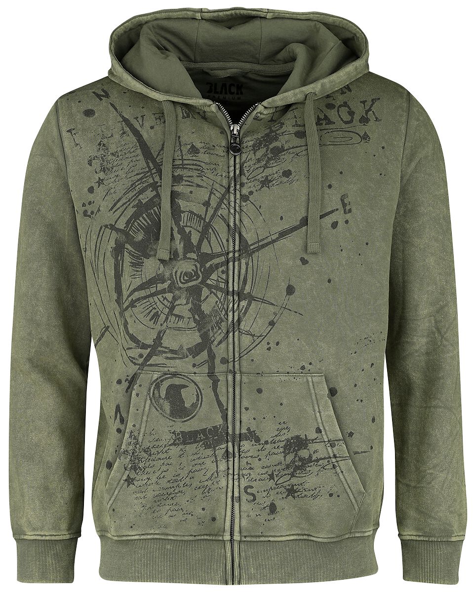 Black Premium by EMP Hooded Jacket With Compass Print Kapuzenjacke grün in XL von Black Premium by EMP