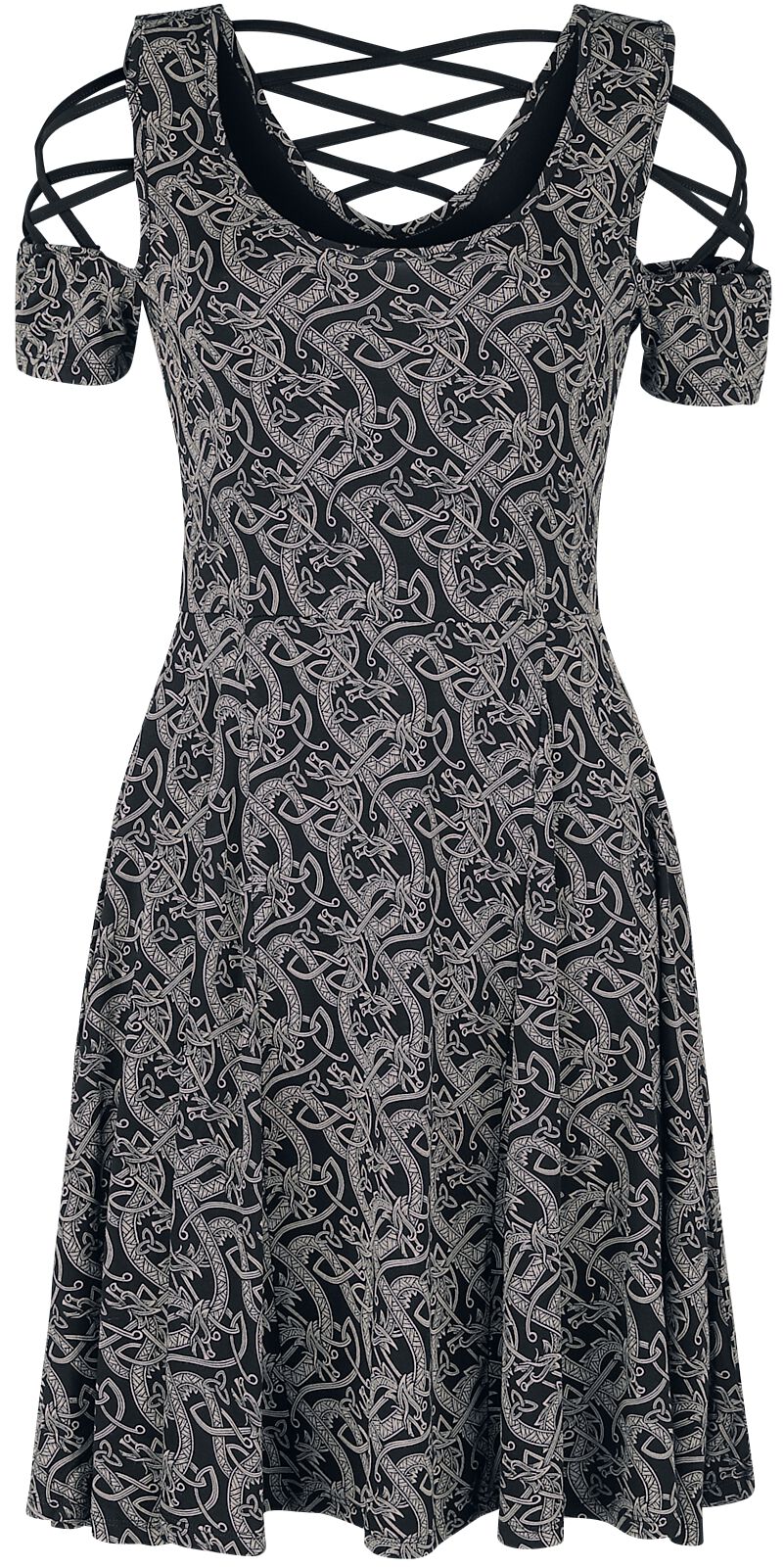 Black Premium by EMP Kleid mit Schnürung und keltisch anmutendem Print Kurzes Kleid schwarz in 4XL von Black Premium by EMP