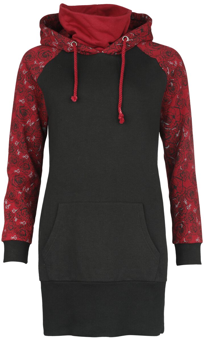 Black Premium by EMP Kurzes Kleid - Hoddie Dress with Roses and Skull - S bis XXL - für Damen - Größe L - schwarz/rot von Black Premium by EMP