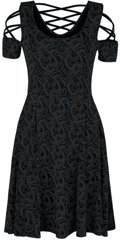 Black Premium by EMP Kurzes Kleid - Kleid mit Schnürung und keltisch anmutendem Print - 4XL bis 5XL - für Damen - Größe 4XL - schwarz von Black Premium by EMP