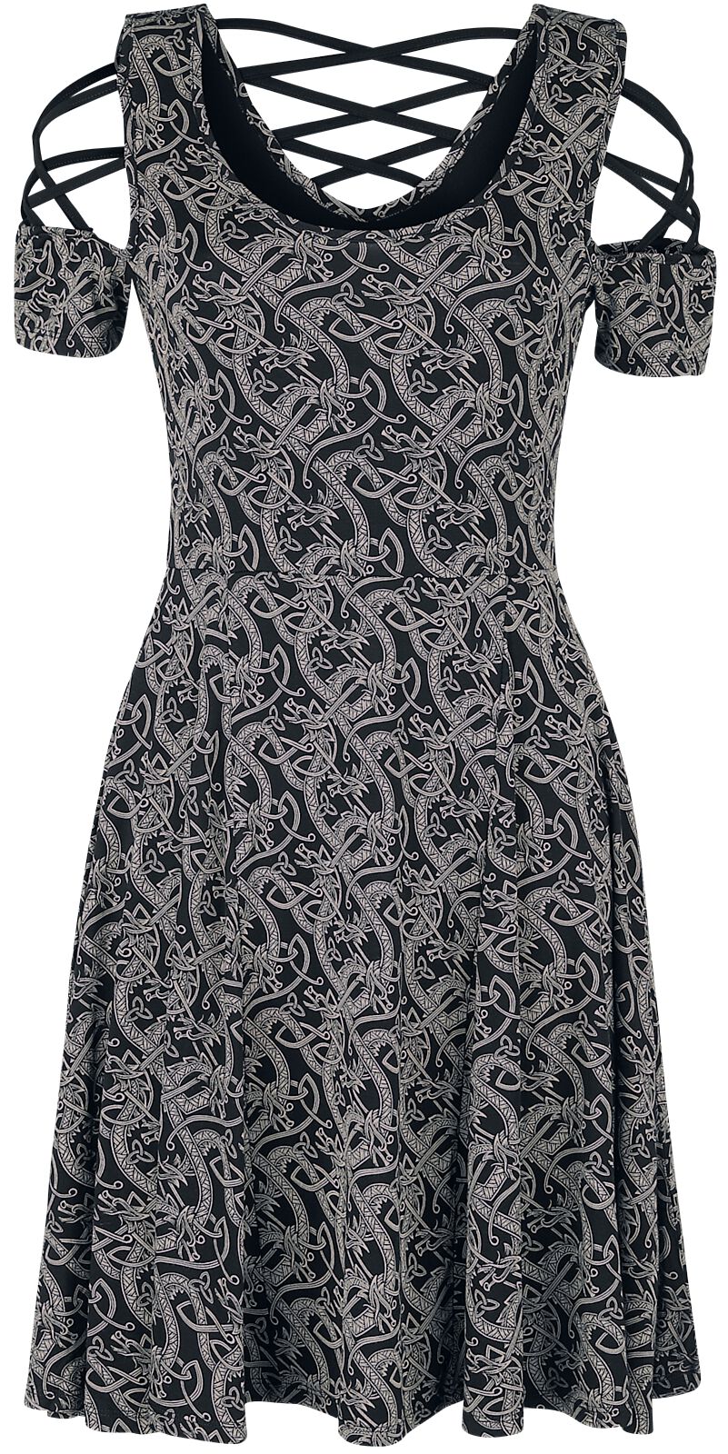 Black Premium by EMP Kurzes Kleid - Kleid mit Schnürung und keltisch anmutendem Print - S bis 5XL - für Damen - Größe XXL - schwarz von Black Premium by EMP