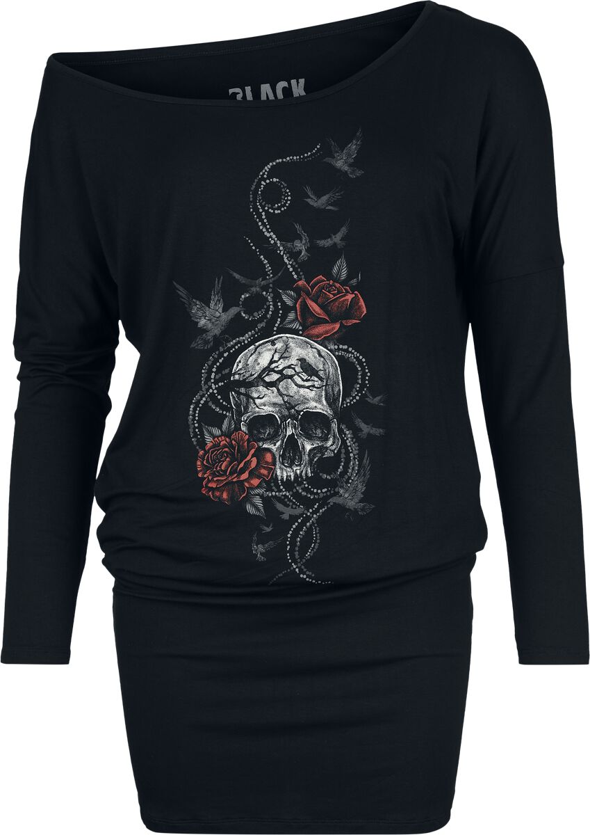 Black Premium by EMP Kurzes Kleid - Longsleeve Dress With Skull And Roses - S bis XXL - für Damen - Größe XL - schwarz von Black Premium by EMP