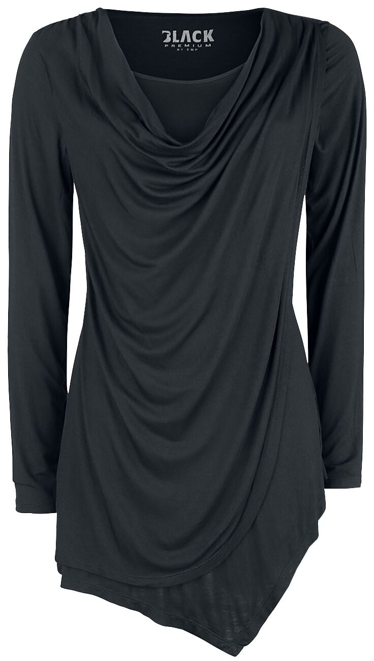 Black Premium by EMP Langarmshirt - Schwarzes Langarmshirt mit Wasserfallausschnitt - XS bis 3XL - für Damen - Größe XL - schwarz von Black Premium by EMP