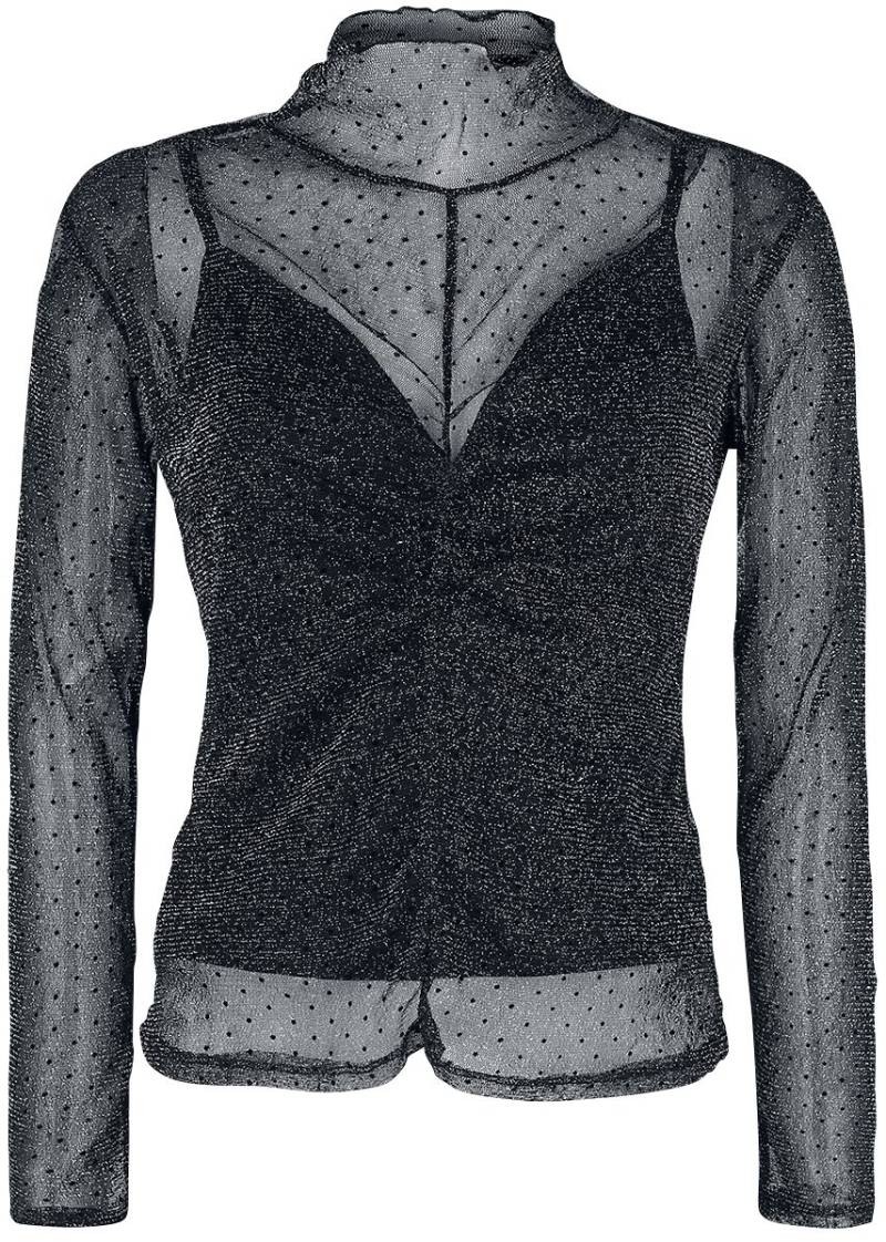 Black Premium by EMP Langarmshirt - Transparentes Langarmshirt mit Punkten und Silberfäden - XS - für Damen - Größe XS - schwarz von Black Premium by EMP