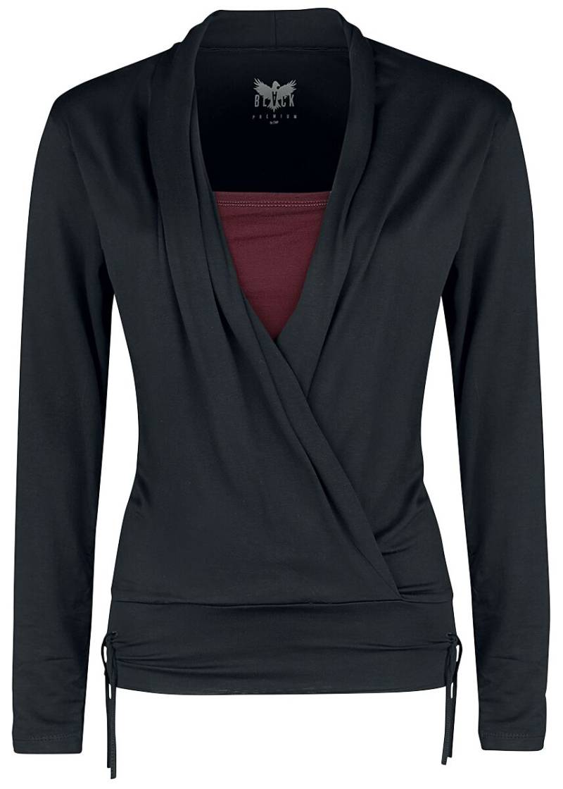Black Premium by EMP Langarmshirt in Wickeloptik Langarmshirt schwarz bordeaux in L von Black Premium by EMP