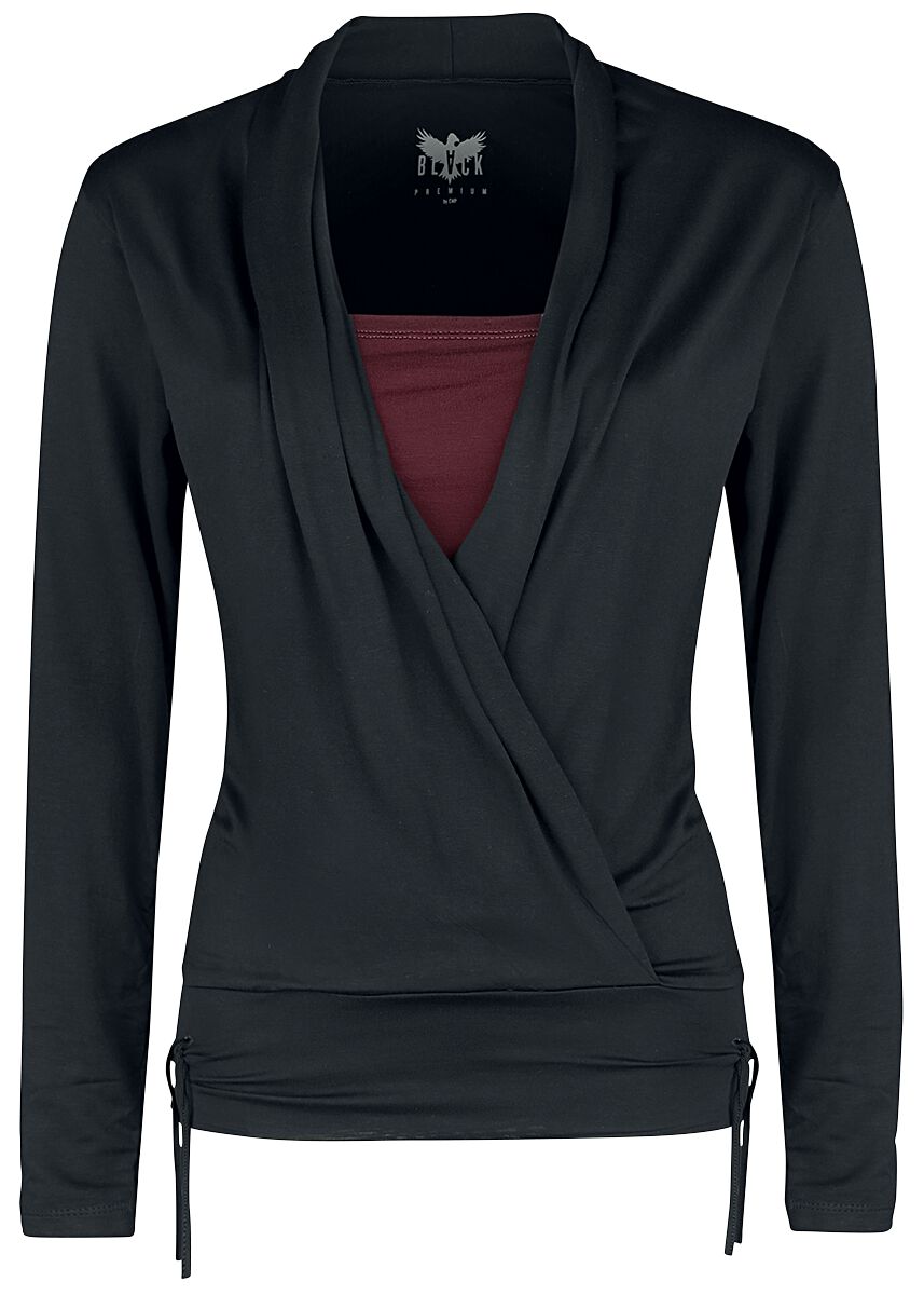 Black Premium by EMP Langarmshirt in Wickeloptik Langarmshirt schwarz bordeaux in XXL von Black Premium by EMP
