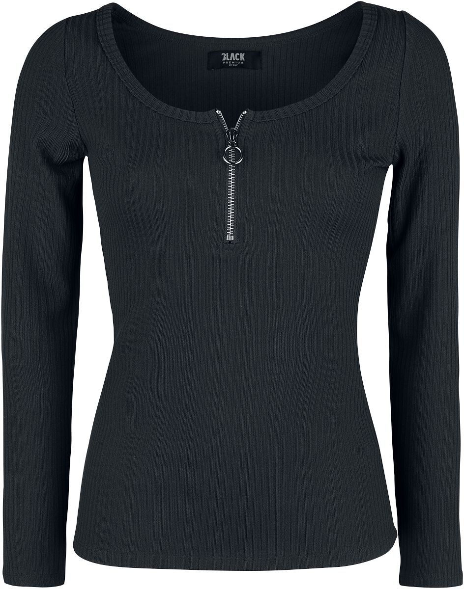 Black Premium by EMP Langarmshirt - schwarzes Langarmshirt mit Reißverschluss im Rundhalsausschnitt - S bis 4XL - für Damen - Größe S - schwarz von Black Premium by EMP