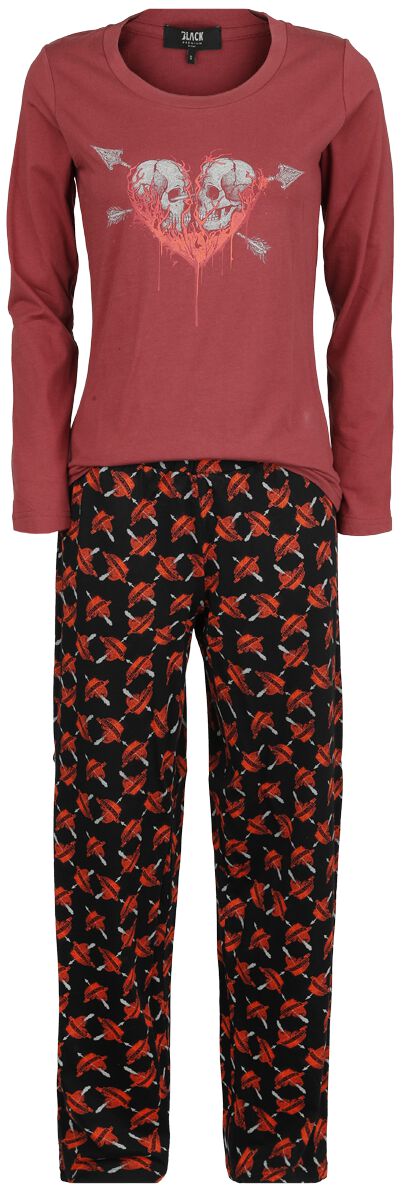 Black Premium by EMP Schlafanzug - Pyjama with Skull and Heart Print - S bis XXL - für Damen - Größe XXL - bordeaux von Black Premium by EMP