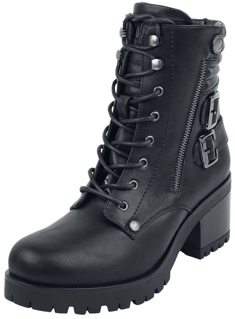 Black Premium by EMP Schwarze Schnürboots mit Schnallen und Absatz Boot schwarz in EU38 von Black Premium by EMP