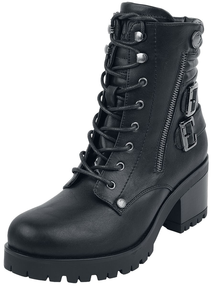 Black Premium by EMP Schwarze Schnürboots mit Schnallen und Absatz Boot schwarz in EU41 von Black Premium by EMP