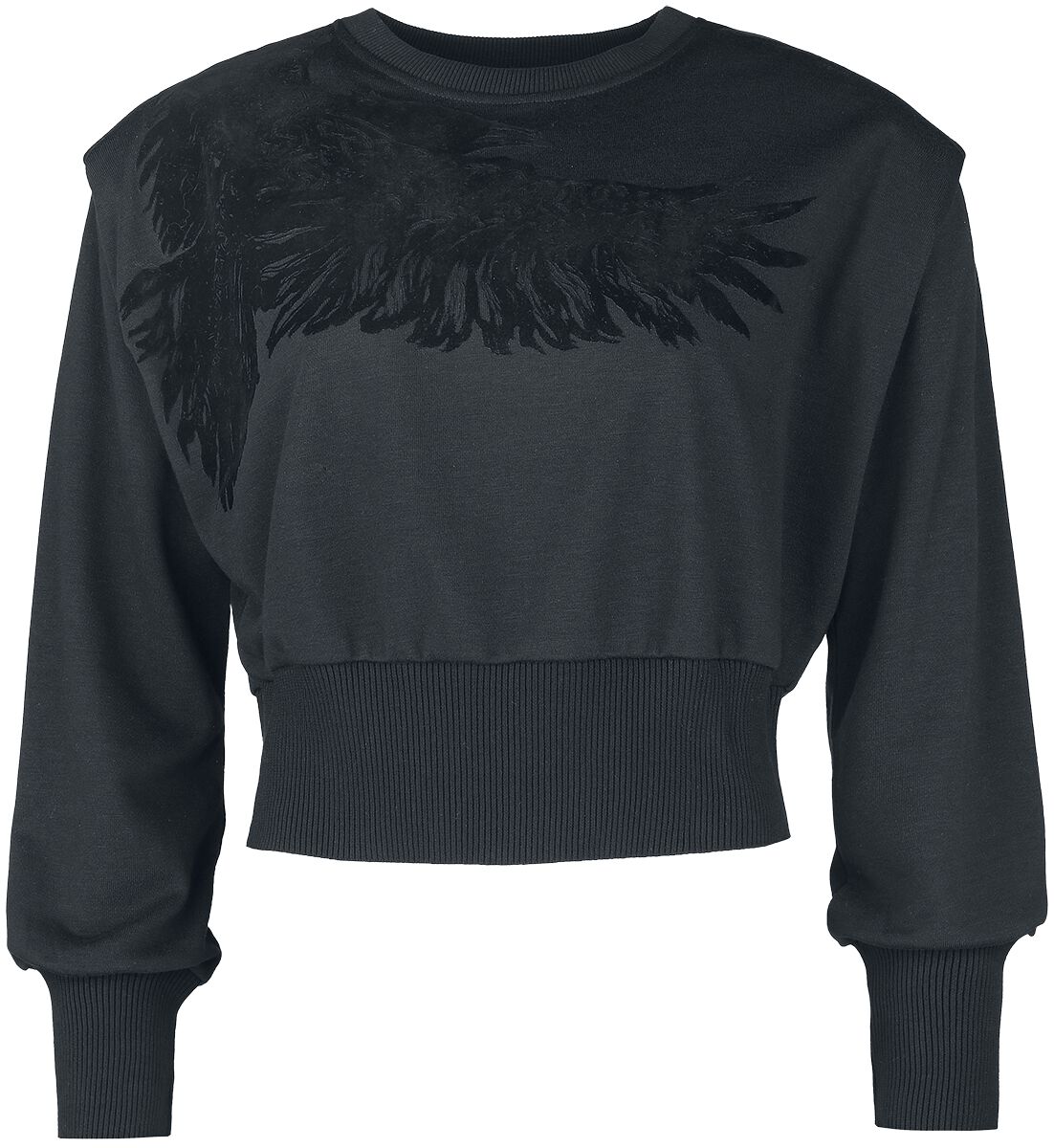 Black Premium by EMP Sweatshirt - Cropped Sweatshirt mit Raben- Print - S bis XXL - für Damen - Größe L - schwarz von Black Premium by EMP