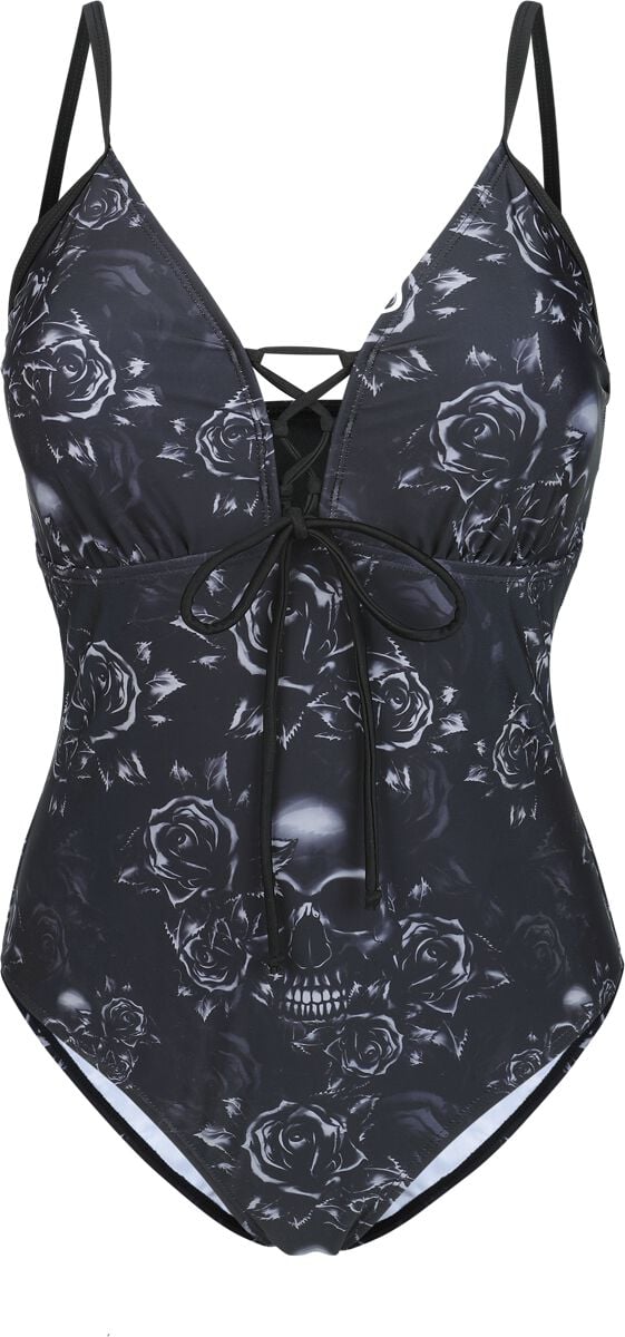 Black Premium by EMP Swimsuit With Lacing And Roses Badeanzug schwarz in M von Black Premium by EMP