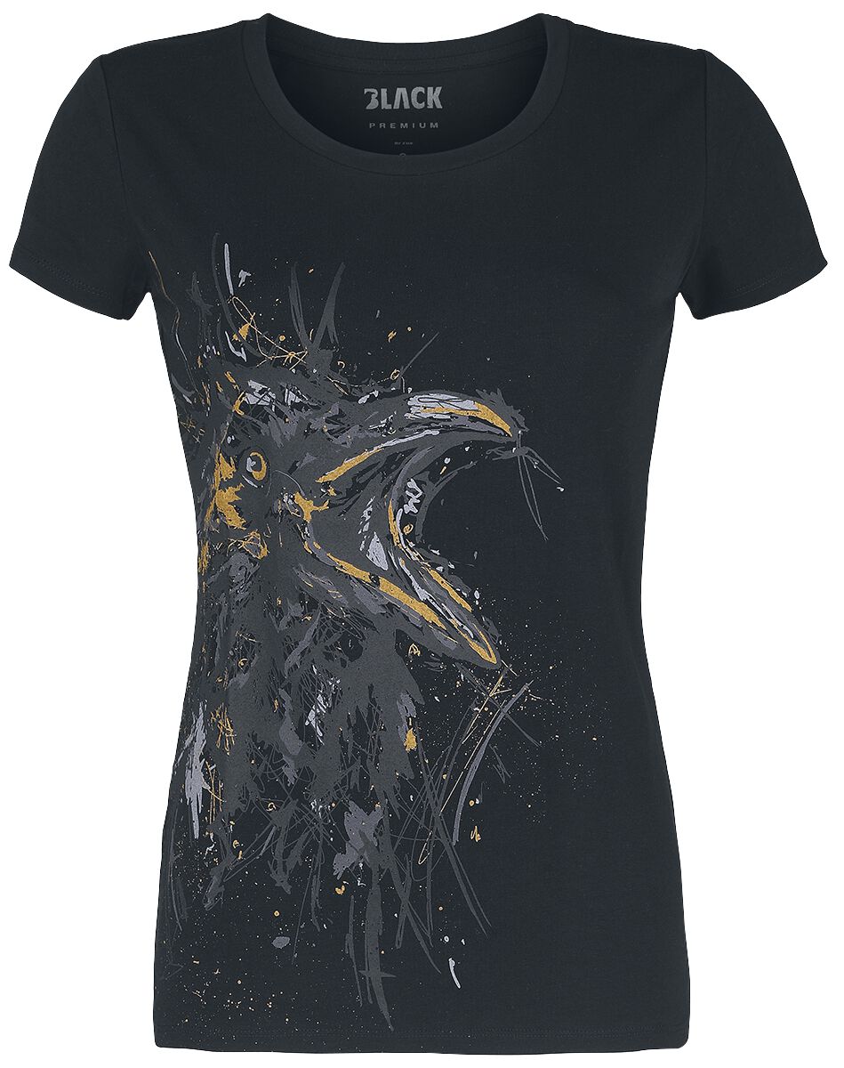 Black Premium by EMP T-Shirt - Girl-Shirt mit Sketch Art Raben - S bis 5XL - für Damen - Größe 3XL - schwarz von Black Premium by EMP