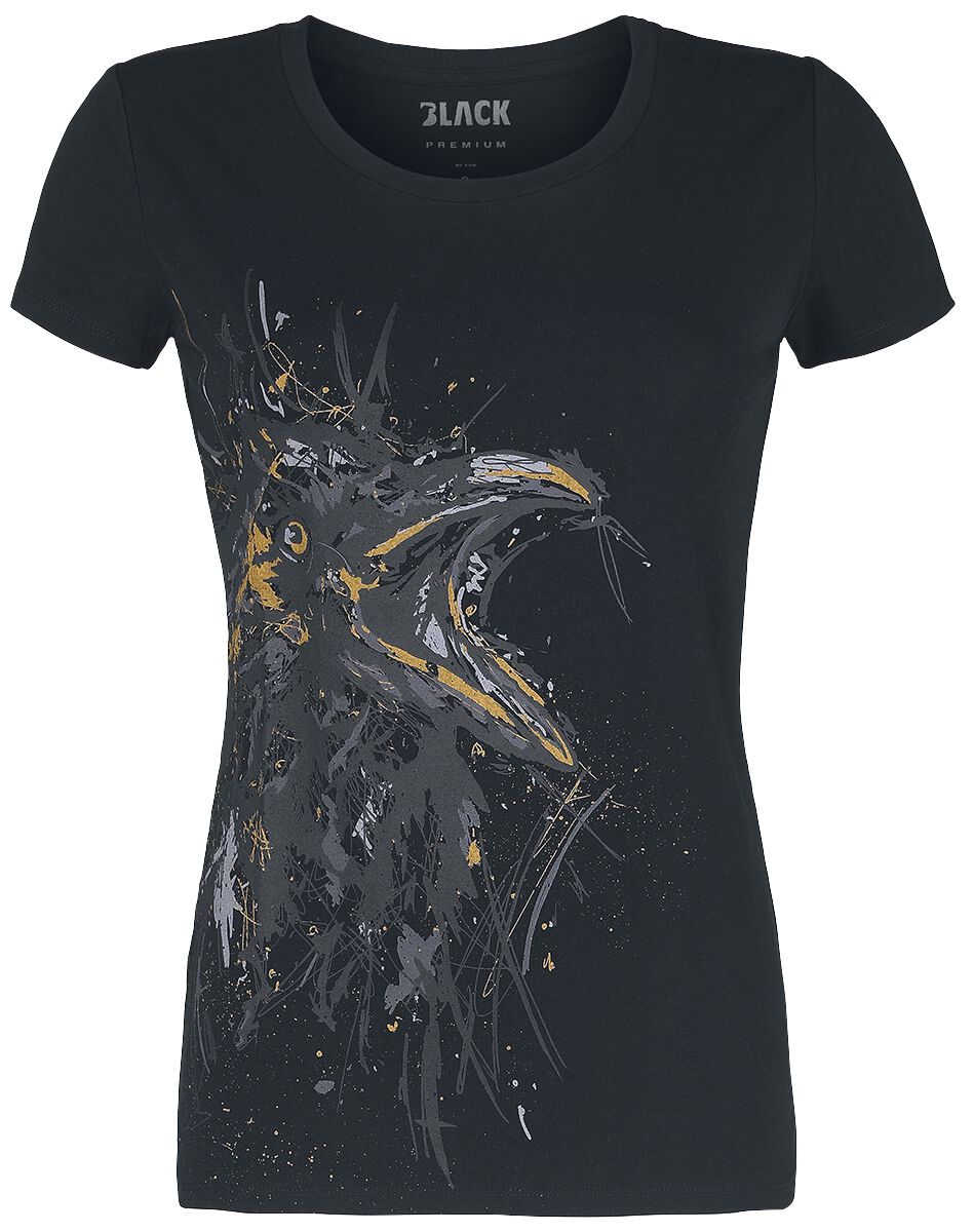 Black Premium by EMP T-Shirt - Girl-Shirt mit Sketch Art Raben - S bis 5XL - für Damen - Größe L - schwarz von Black Premium by EMP