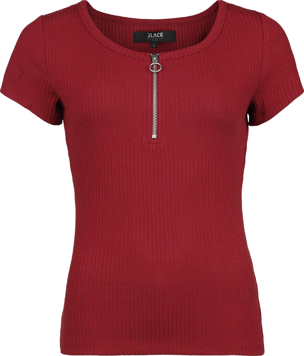 Black Premium by EMP T-Shirt - Rib T-Shirt with Zipper - S bis XXL - für Damen - Größe L - bordeaux von Black Premium by EMP