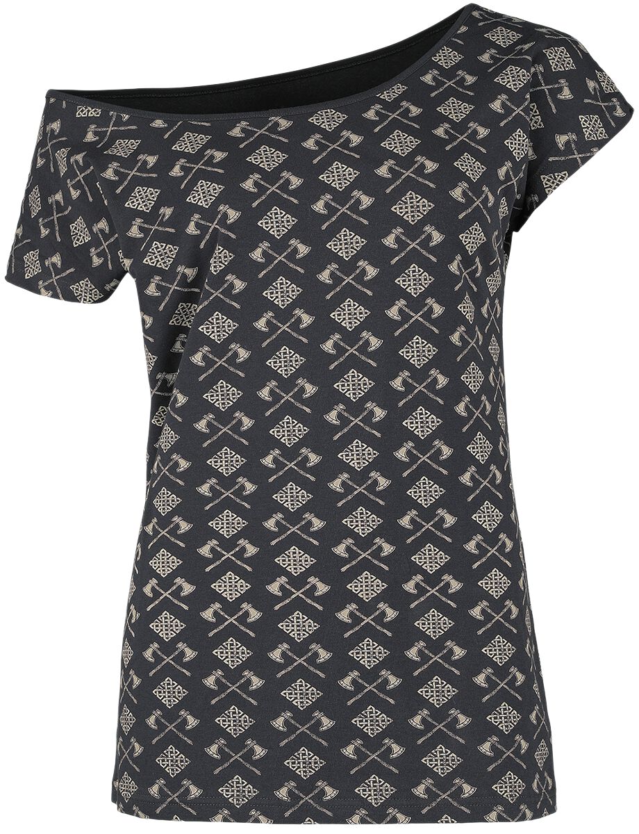 Black Premium by EMP T-Shirt - T-Shirt mit Äxten und keltischen Knoten - S bis XL - für Damen - Größe L - dunkelgrau von Black Premium by EMP
