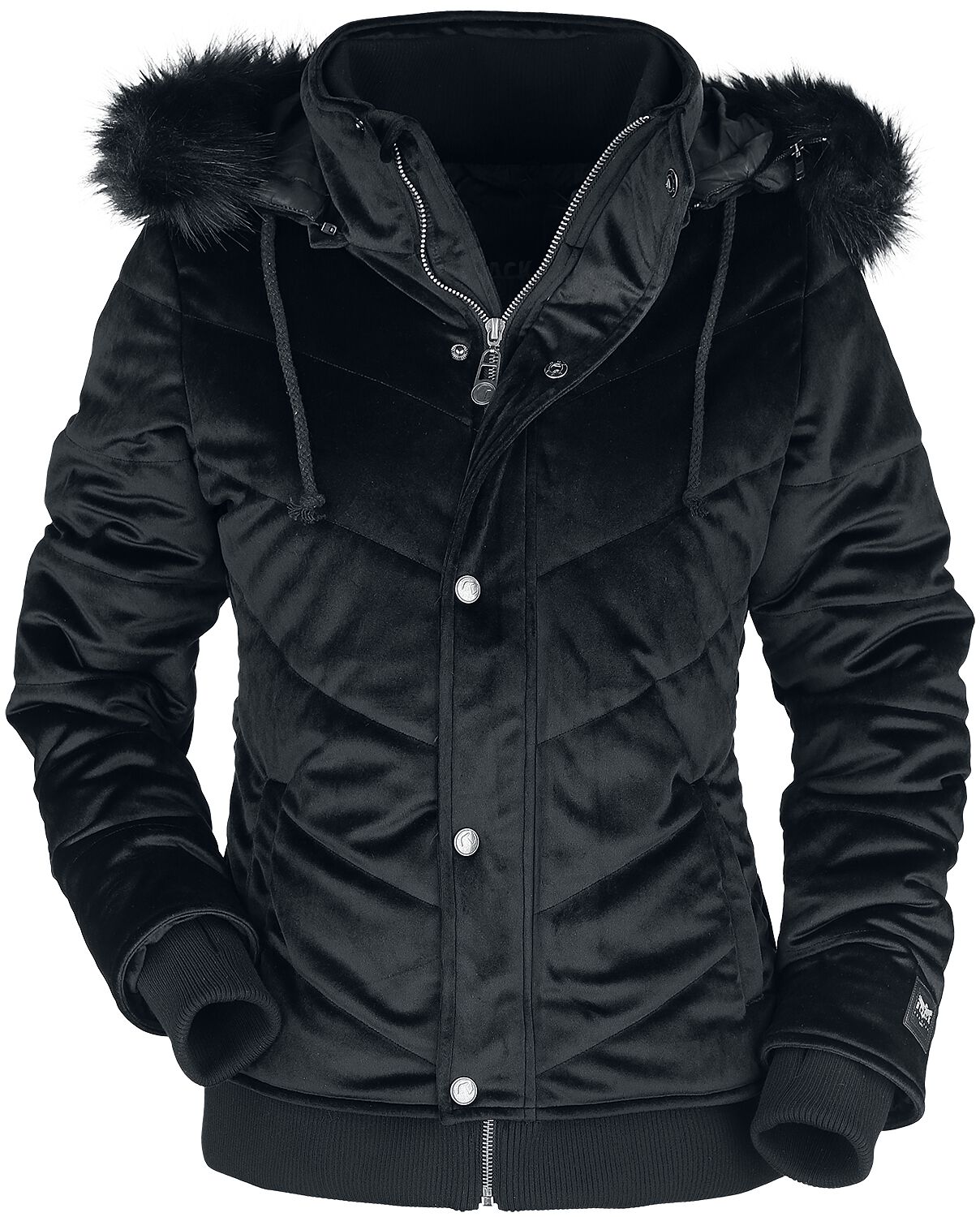 Black Premium by EMP Winterjacke - Samt Winterjacke mit Kunstfellkapuze - XS bis XXL - für Damen - Größe S - schwarz von Black Premium by EMP