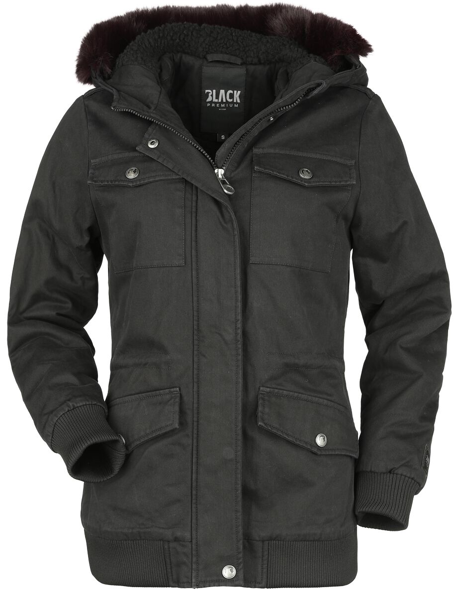 Black Premium by EMP Winterjacke - Winter Jacket With Fake Fur Hood - S bis XXL - für Damen - Größe S - schwarz/lila von Black Premium by EMP