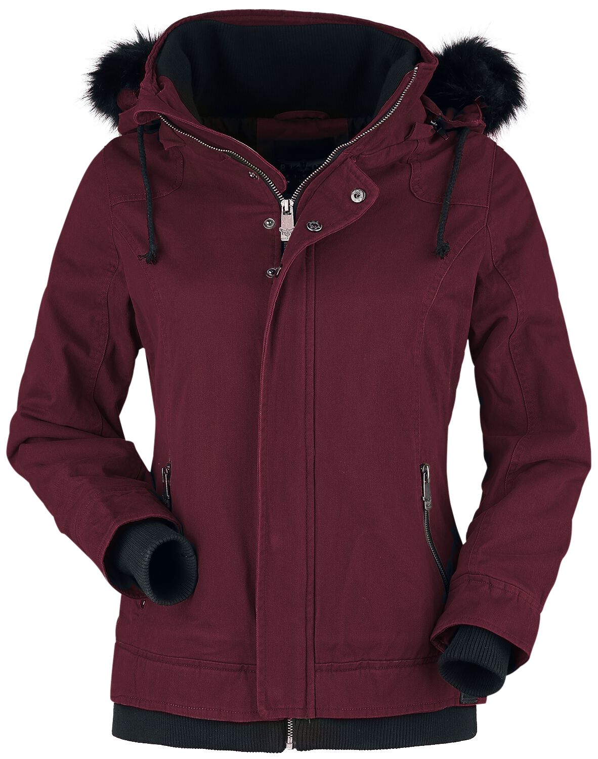 Black Premium by EMP Winterjacke - bordeaux farbene Jacke mit Kunstfellkragen und Kapuze - S bis XXL - für Damen - Größe S - bordeaux/schwarz von Black Premium by EMP