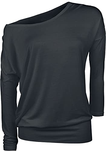 RED by EMP Fast and Loose Langarmshirt Damen - Schwarzes Longshirt mit U-Boot-Ausschnitt & Weitem Schnitt - Lässiges Damen-T-Shirt aus Viskose, exklusiv bei EMP von Black Premium by EMP