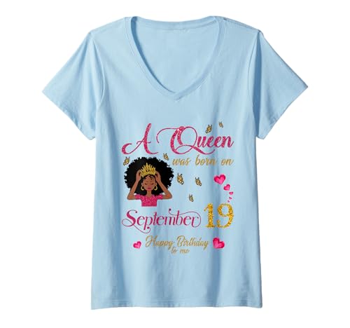Damen Eine Königin wurde am 19. September geboren Alles Gute zum Geburtstag T-Shirt mit V-Ausschnitt von Black Queens Are Born In September Outfit Ideas