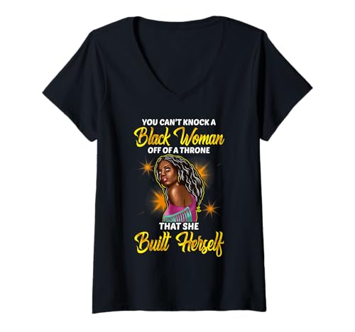 Damen Can't Knock Black Woman Off Throne She Built Herself T-Shirt mit V-Ausschnitt Damen Can't Knock Black Woman Off Throne She Built Herself T-Shirt mit V-Ausschnitt von Black Queens NYC - Pop Up Shop
