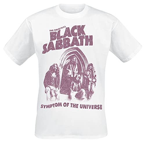 Black Sabbath Symptom of The Universe Männer T-Shirt weiß M 100% Baumwolle Band-Merch, Bands von Black Sabbath
