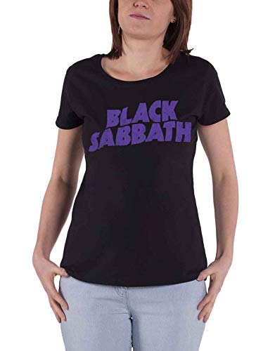 Black Sabbath T Shirt Wavy Logo Vintage Nue offiziell Damen Skinny Fit Schwarz L von Black Sabbath