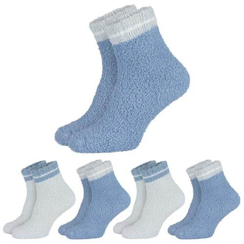 4 Paar Kuschelsocken für Damen - flauschige Socken im 2x2er Set - warm, weich & bequem für Zuhause, Yoga, Wellness oder als Bettsocken Blau/Grau von Black Snake